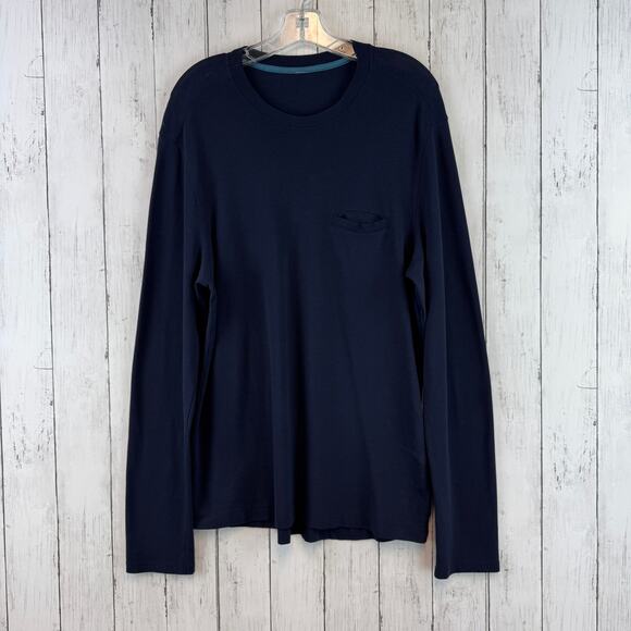 Lululemon Navy Blue Long Sleeve Pullover Crew Shirt Chest Pocket Size Medium - Picture 1 of 12